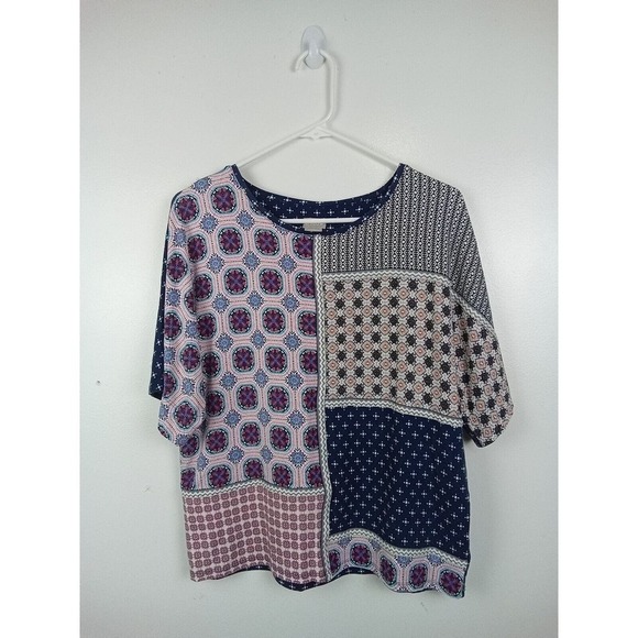 Chico's Knit T-Shirt Women's Size 0 / Small Multicolor Patchwork Stretchy - Picture 1 of 8